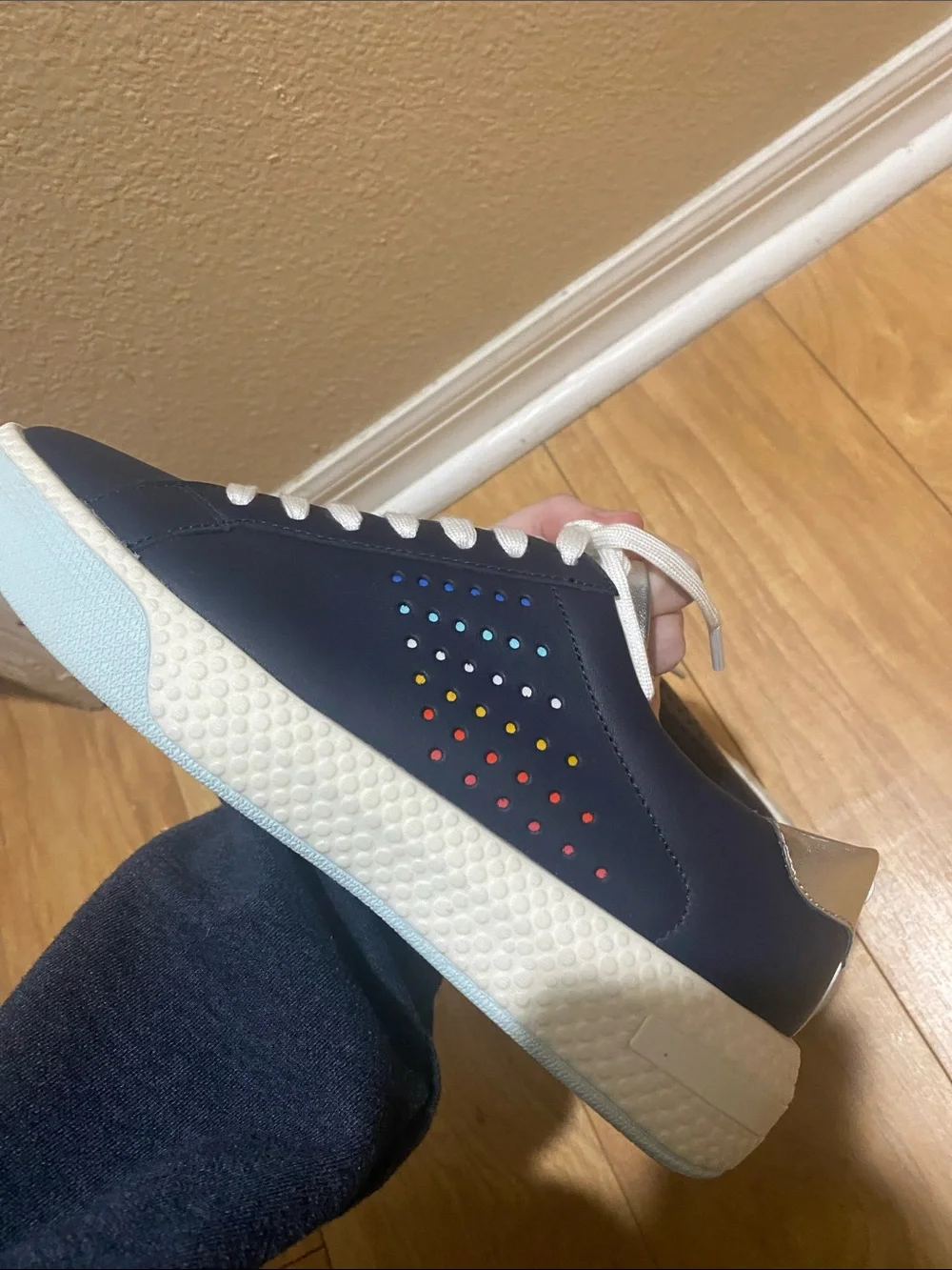 Michael Kors Navy and Silver Low-Top Leather Sneakers Sz 9